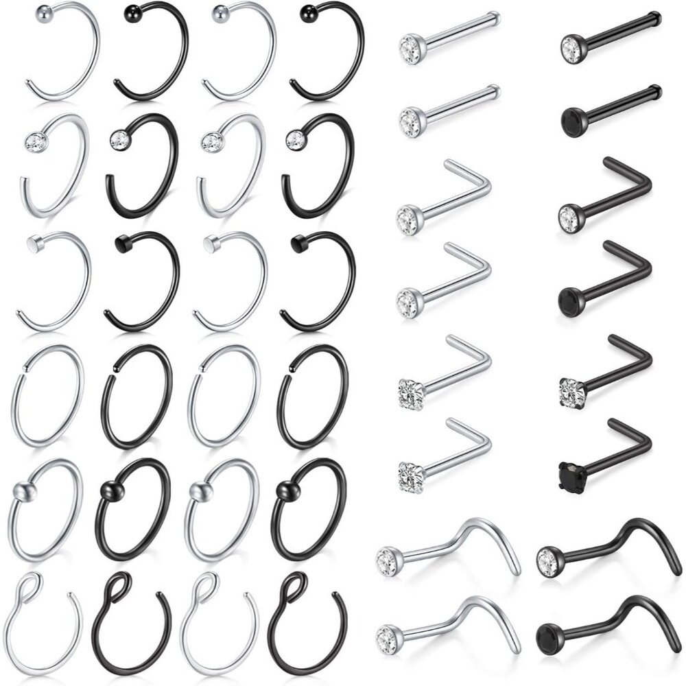 18pc Hypoallergenic Surgical Steel Nose Rings  Studs For Elegant Piercing Style